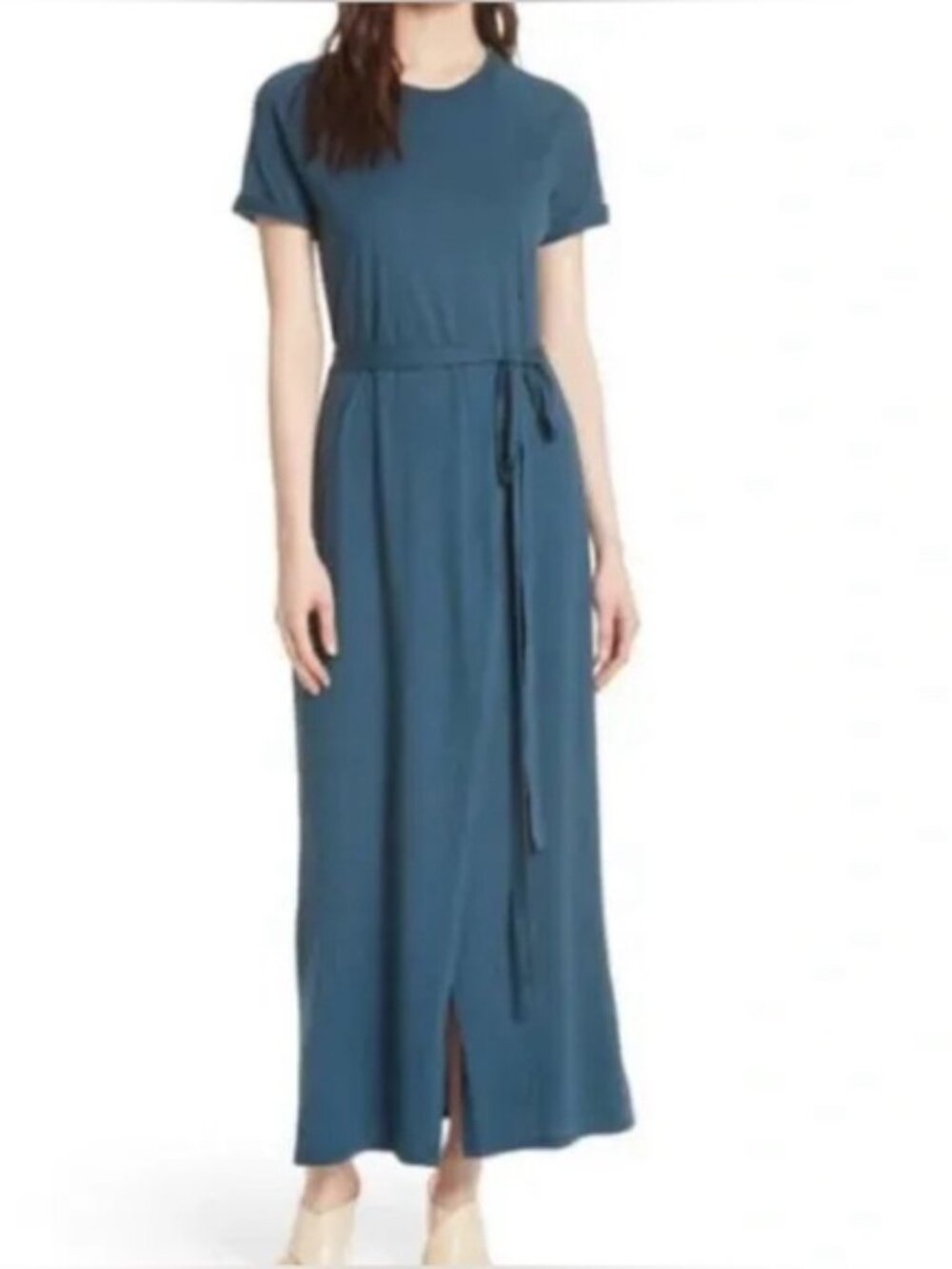 NWOT S Womens Belted Elizabeth and James Short Sleeve Blue Long Maxi Dress New